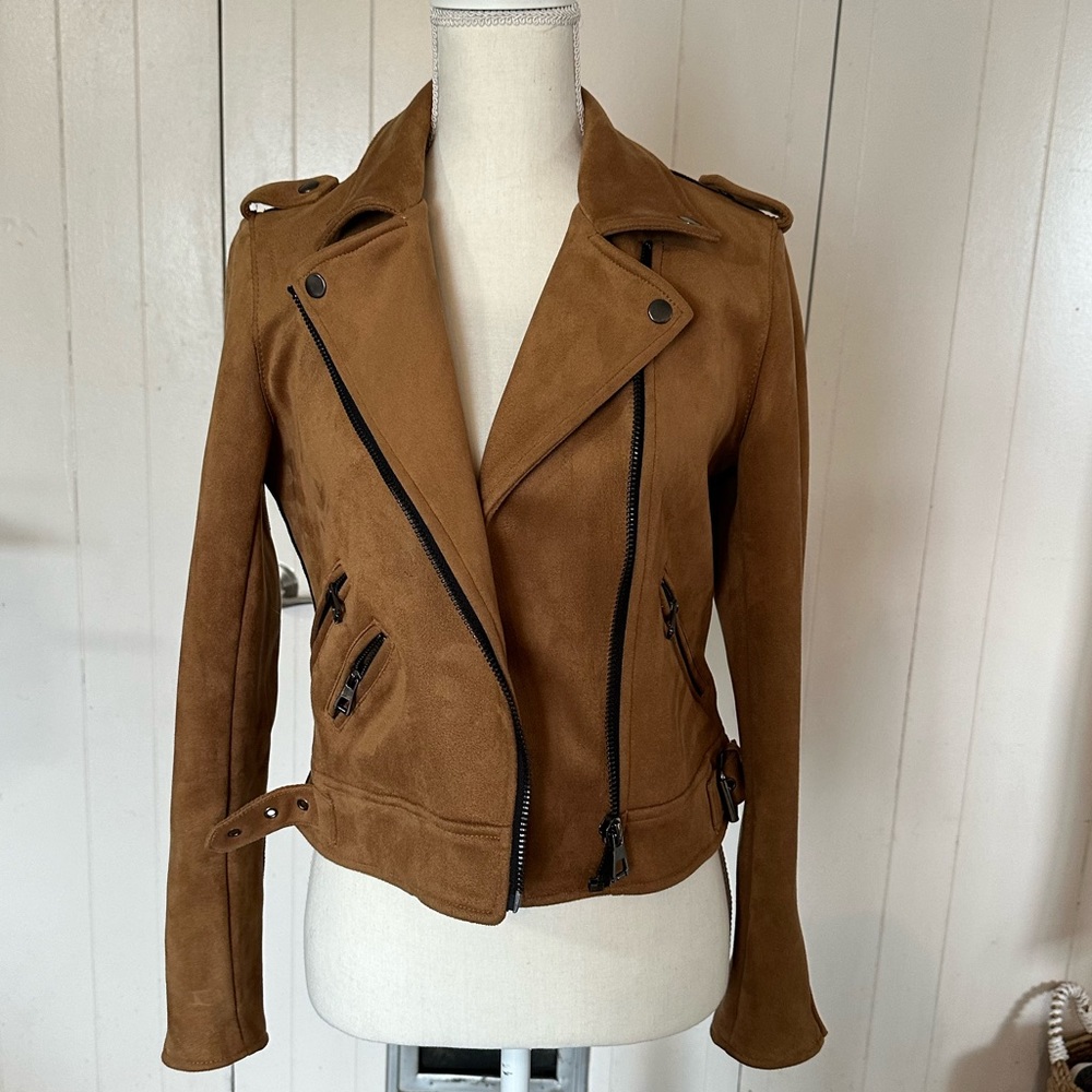 About Us Faux Suede Brown Tan Neutral Moto Jacket Coat